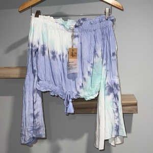 Surf gypsy tie dye bell sleeve off shoulder top